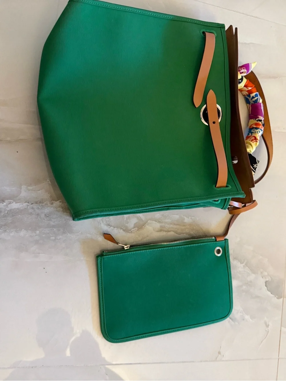 HERMES HER BAG GREEN WITH BROWN